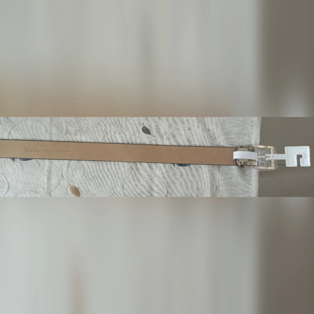 Authentic Michael Kors Womens Gold MK Buckle Belt Light Brown Signature Belt - Picture 12 of 14